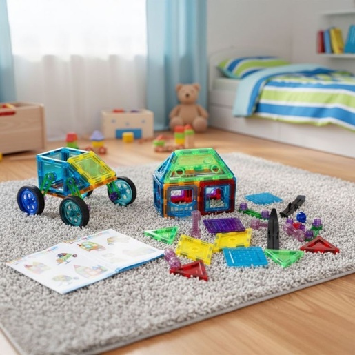 ECO TOYS Set magnetnih kocki za decu – kuća i auto, 48 delova HC397265