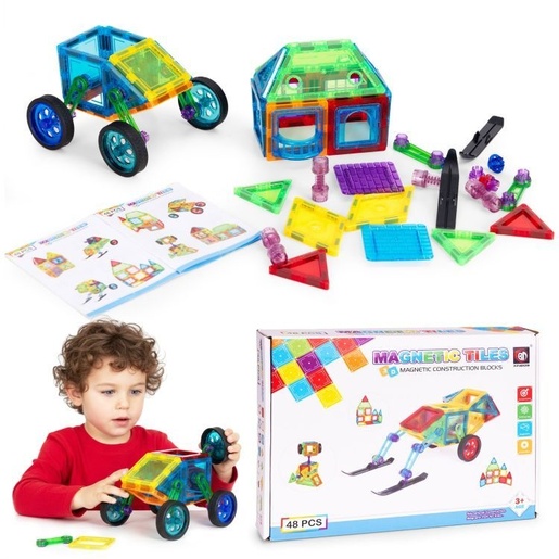 ECO TOYS Set magnetnih kocki za decu – kuća i auto, 48 delova HC397265