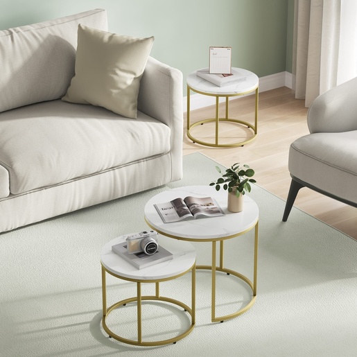 OSKAR Okrugli sto za kafu 2 kom - mermer / zlatne noge 2802_1