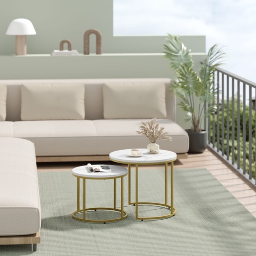 OSKAR Okrugli sto za kafu 2 kom - mermer / zlatne noge 2802_1