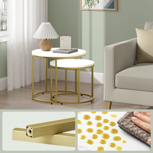 OSKAR Okrugli sto za kafu 2 kom - mermer / zlatne noge 2802_1