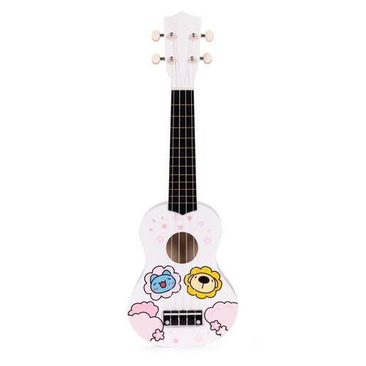 ECO TOYS Ukulele drvena gitara za decu sa 4 najlonske žice i trzalicom bela– MF019G