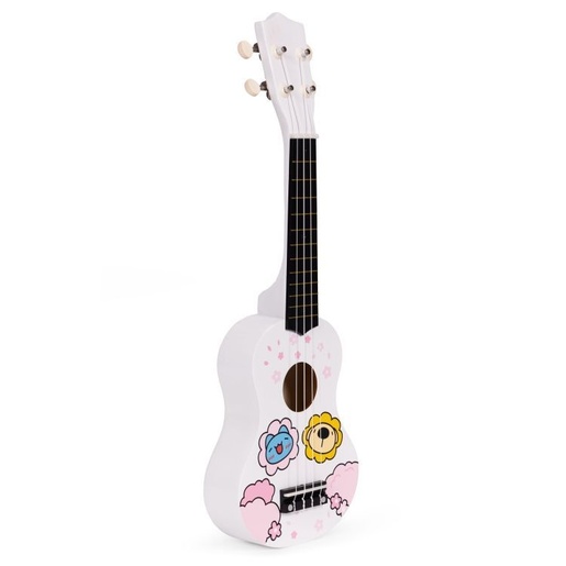 ECO TOYS Ukulele drvena gitara za decu sa 4 najlonske žice i trzalicom bela– MF019G