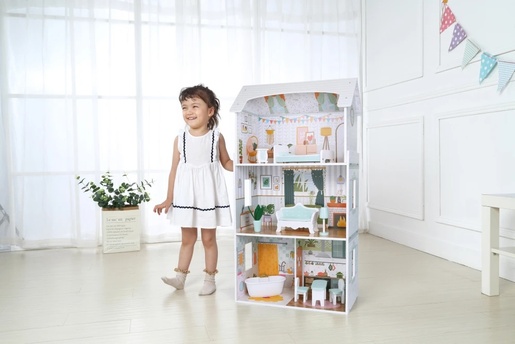 ECO TOYS Kućica za lutke Alice na 3 sprata, 4 sobe, set sa 9 komada nameštaja – D8211