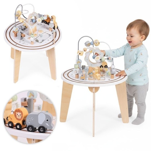 ECO TOYS Drveni 5u1 edukativni interaktivni sto za decu – lavirint, perlice na žici (rolerkoster), vozić, ogledalo, ECOTOYS W12D626