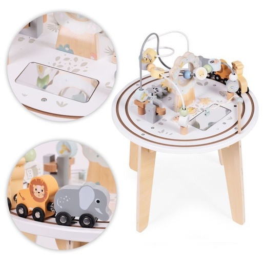 ECO TOYS Drveni 5u1 edukativni interaktivni sto za decu – lavirint, perlice na žici (rolerkoster), vozić, ogledalo, ECOTOYS W12D626