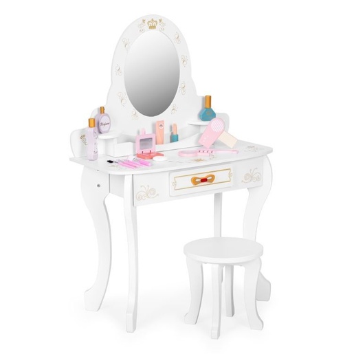 ECO TOYS Veliki drveni toaletni sto za decu sa ogledalom i roze dodacima, ECOTOYS W08H188B
