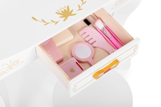 ECO TOYS Veliki drveni toaletni sto za decu sa ogledalom i roze dodacima, ECOTOYS W08H188B