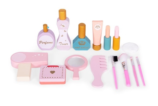 ECO TOYS Veliki drveni toaletni sto za decu sa ogledalom i roze dodacima, ECOTOYS W08H188B