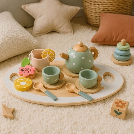 ECO TOYS Drveni set za čaj – čajnik, šoljice, 14 delova – ECOTOYS TL643007