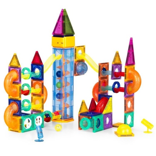 ECO TOYS Magnetni svetleći set blokova sa stazom za kuglice, 134 dela HC725862