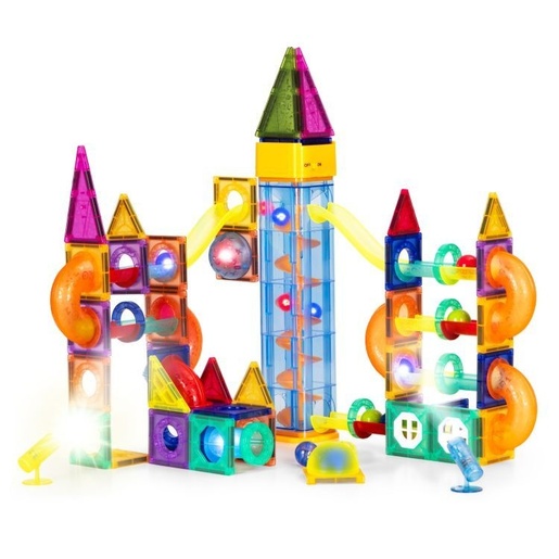 ECO TOYS Magnetni svetleći set blokova sa stazom za kuglice, 134 dela HC725862