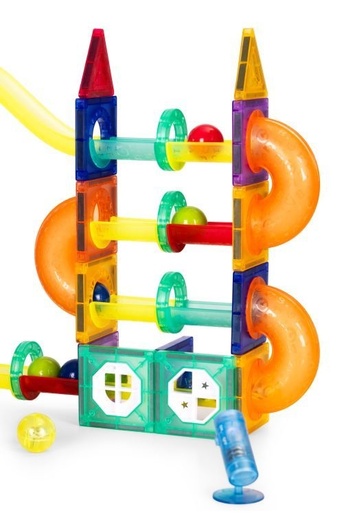 ECO TOYS Magnetni svetleći set blokova sa stazom za kuglice, 134 dela HC725862