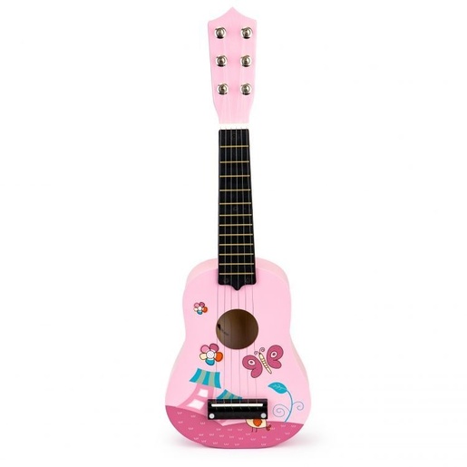 ECO TOYS Drvena gitara za decu sa metalnim žicama pink FO18 P / MF019A