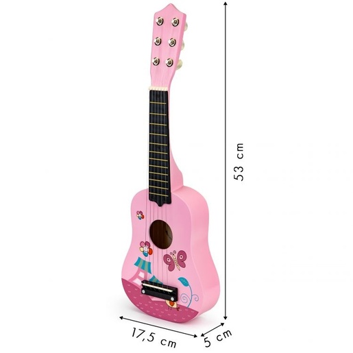 ECO TOYS Drvena gitara za decu sa metalnim žicama pink FO18 P / MF019A