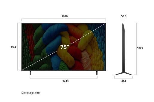 LG NanoCell TV 75" 75NANO80A3B, 4K Ultra HD, WebOS Smart TV, α7 AI Processor 4K Gen8, Super Upscaling, HDR10, Magic Remote