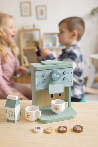 ECO TOYS Drveni aparat za kafu za decu – barista set, 8 delova – ECOTOYS TL645001