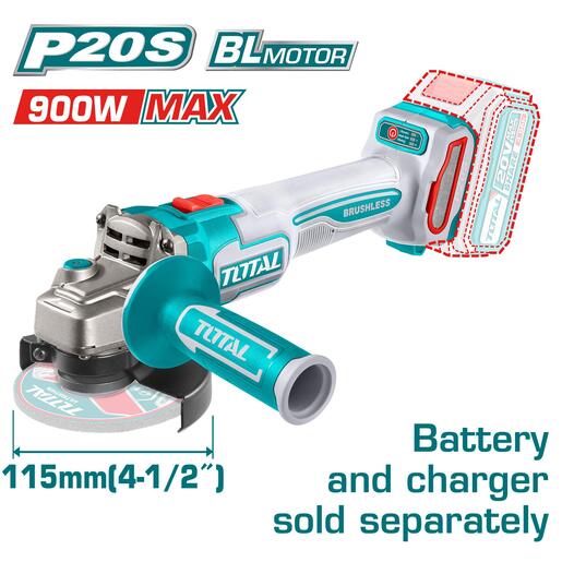 TOTAL Baterijska ugaona brusilica,solo,115 mm,BL,3 brzine TAGLI21154