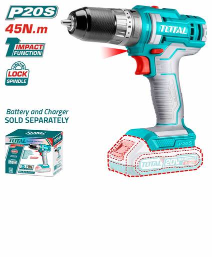 TOTAL Li-ion Akumulatorska udarna bušilica 20v, 45Nm,metalni futer 10mm, SOLO TIDLI201455