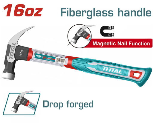 TOTAL Čekić sa rascepkom,450gr, fiberglas, namagnetisan THCH61016