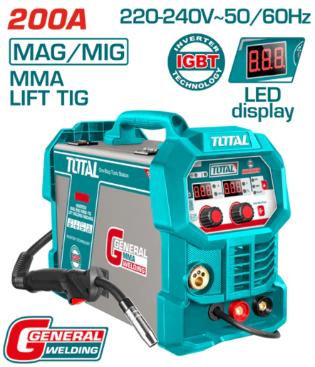 TOTAL Inverterski MAG/MIG/MMA/TIG Lift aparat za zavarivanje 200A TMGT20058