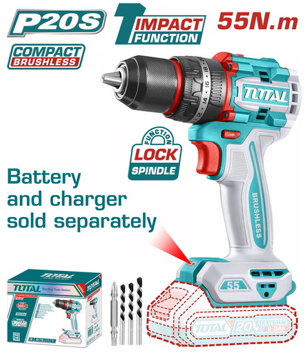 TOTAL Aku udarna bušilica 20v,BL,55NM, SOLO TIDLI205581