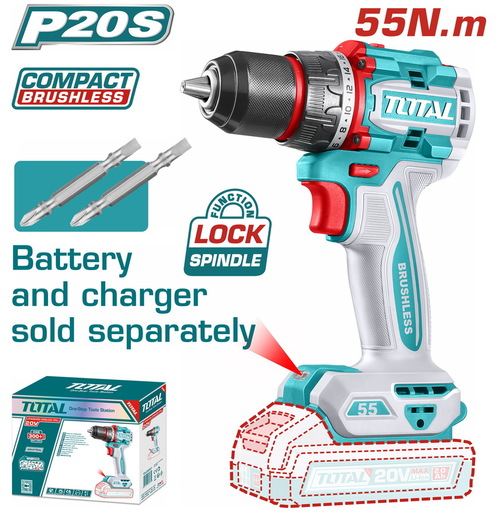 TOTAL Aku bušilica 20v,BL,55NM,SOLO TDLI205581