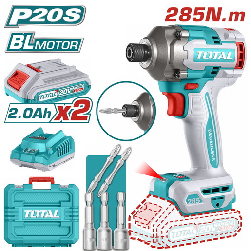 TOTAL Aku udarni usadni odvijač 285NM,SET TIRLI2028E