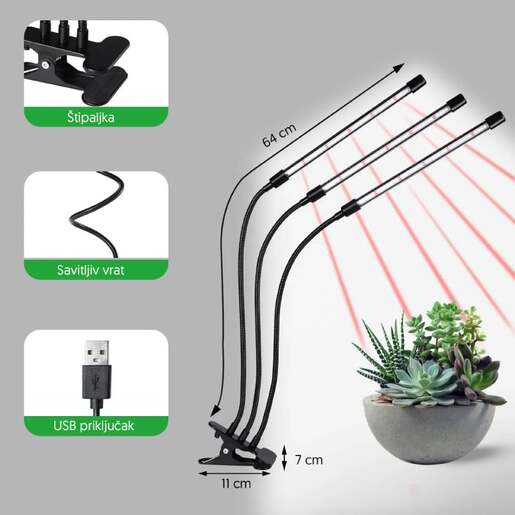Trostruka lampa za biljke 12w Lb-tcl-03/rb