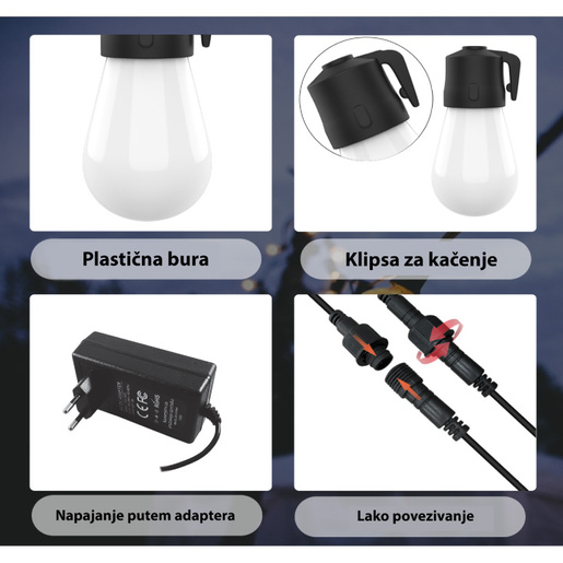Led svetleći niz 15m, 15 sijalica Snz-15ww/15m-dc
