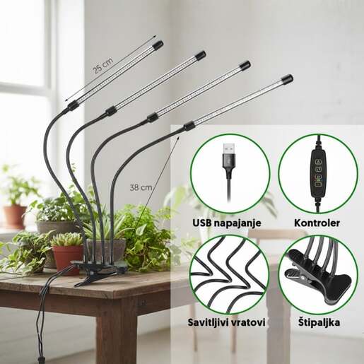 Četvorostruka lampa za biljke 16w, štipaljka Lb-tcl-04/rb
