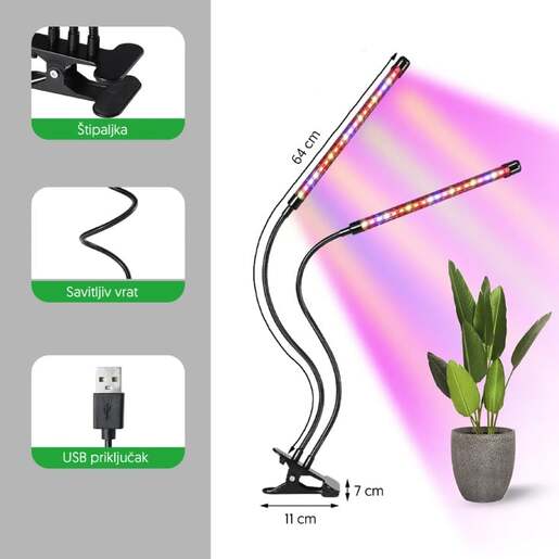 Dvostruka lampa za biljke 8w Lb-tcl-02/rb