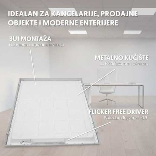 Led panel 2u1 48w, 100lm/w, 6500k, 595x595 Lp6060w-2in1