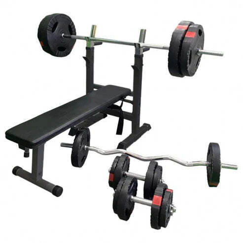 Gorilla sports Klupa za benč sa setom tegova gripper 100 kg bela
