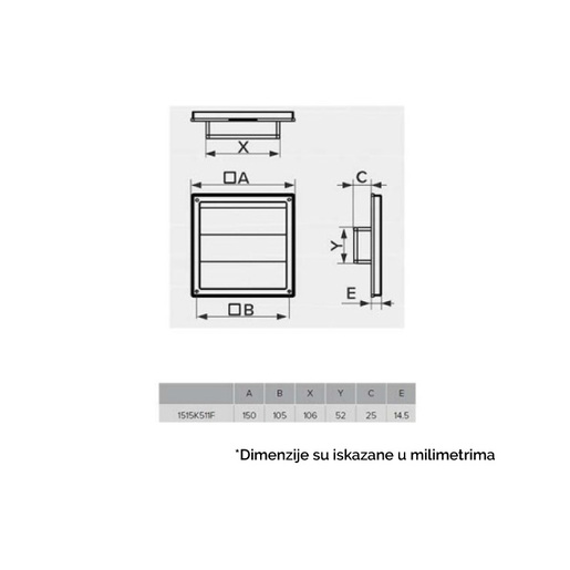 Plastična žaluzina 150x150mm 113e