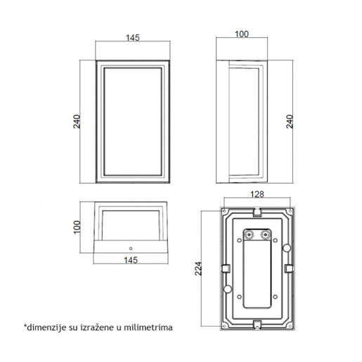 Zidna led lampa 12w 4000k ip54 crna W13301/c