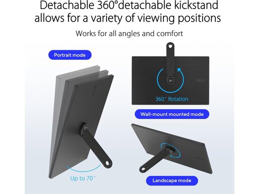 Monitor ASUS ZenScreen MB166CR 15.6", IPS, FHD, 60Hz, 5ms GtG, USB-C, prenosni