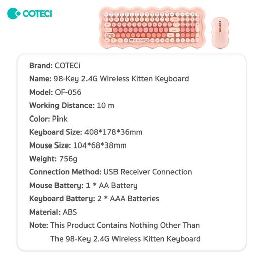Combo mis i tastatura Coteci OF-056 roze