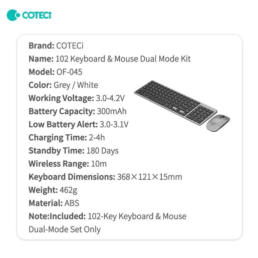Combo mis i tastatura Coteci 102 siva