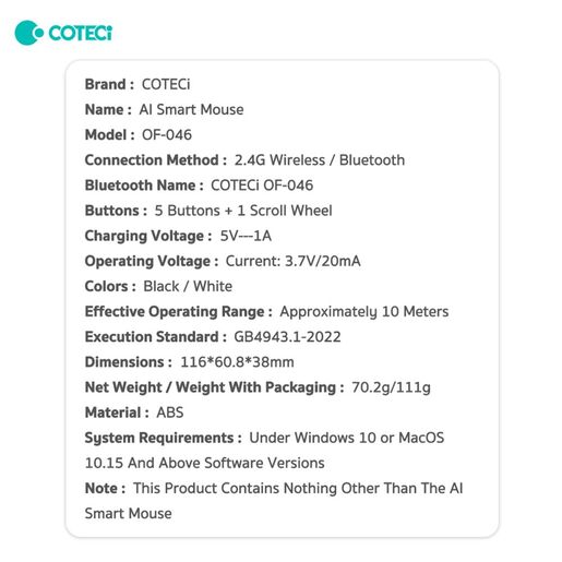 Mis Coteci OF-046 AI Smart crni