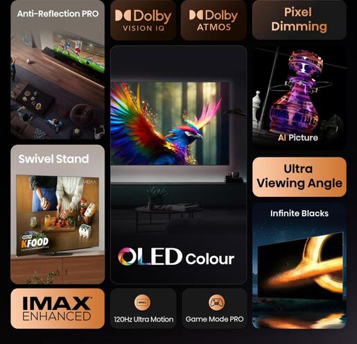 Hisense OLED TV 55" 55A85Q, 4K Ultra HD, Smart TV, VIDAA OS, VRR 120Hz, Infinite Blacks, Pixel Dimming, Brightness Enhancer, Anti-Reflection PRO, AI Picture
