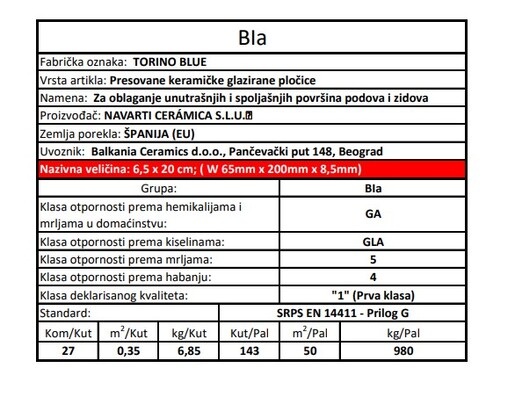 Zidne pločice TORINO BLUE 6,5x20