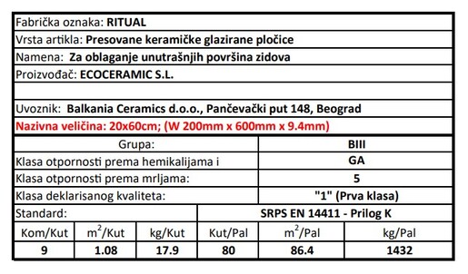 Zidne pločice RITUAL 20x60