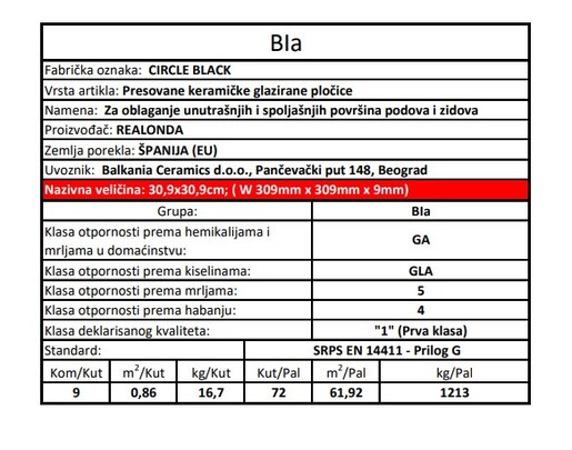 Zidne i podne pločice CIRCLE BLACK 30,9x30,9