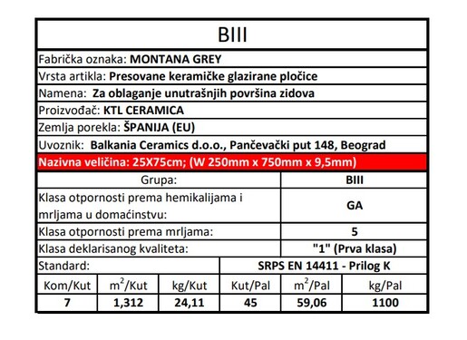 Zidne pločice MONTANA GREY 25x75