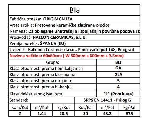 Zidne i podne pločice ORIGIN CALIZA 60x60