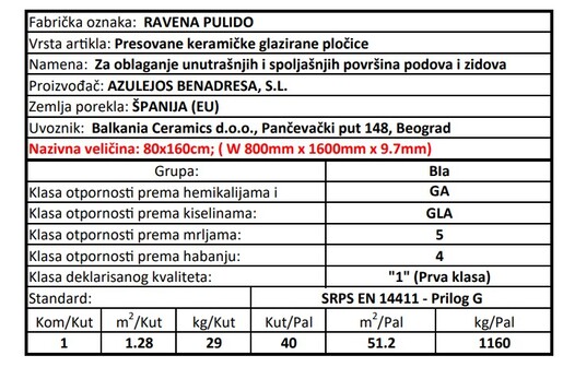 Zidne i podne pločice RAVENA PULIDO 80x160