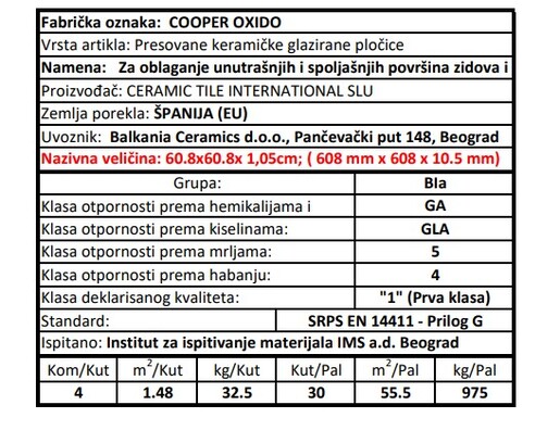 Zidne i podne pločice COOPER OXIDO 60x60