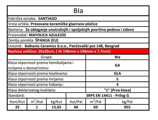 Zidne i podne pločice SANTIAGO 20x20
