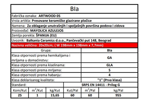 Zidne i podne pločice ARTWOOD 05 20x20